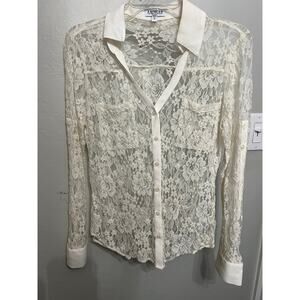EXPRESS PORTOFINO LACE OFF WHITE PROFESSIONAL BUTTON UP BLOUSE TOP EUC SMALL